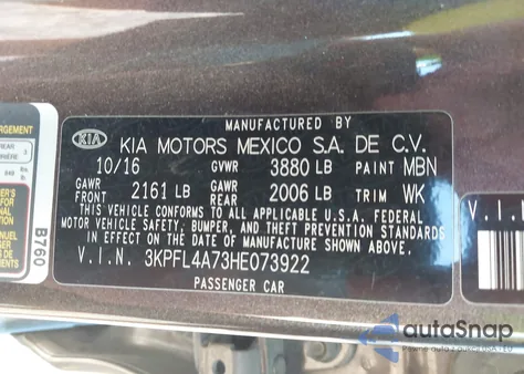 2017 Kia Forte Lx z USA, uszkodzony, nr VIN 3KPFL4A73HE073922